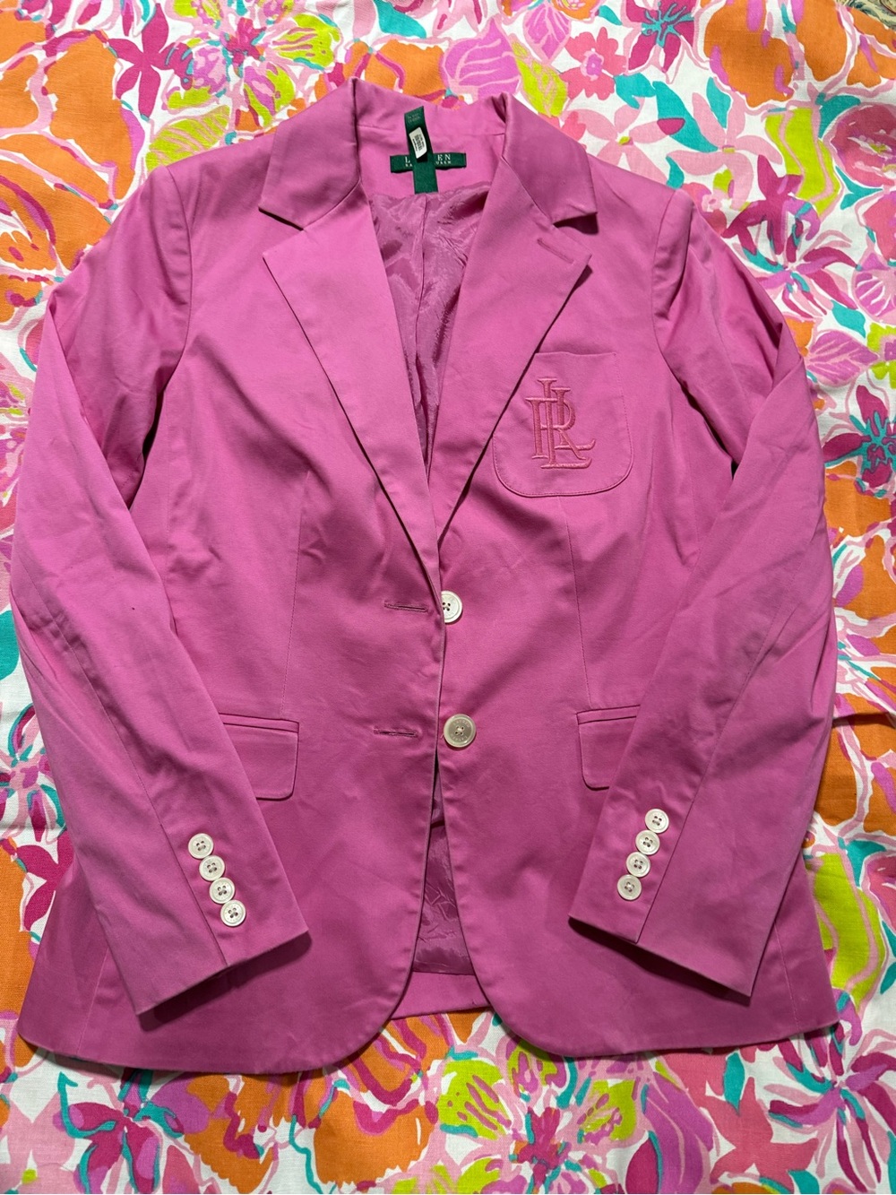 Ralph Lauren Pink Single-Breasted Blazer with Embroidered Logo